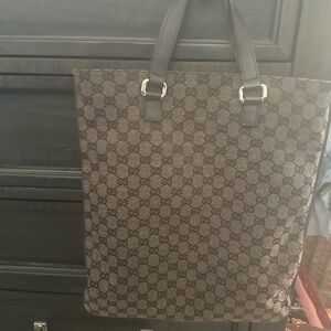 Gucci Brown Monogram Canvas Tote with Dark Leather Handles